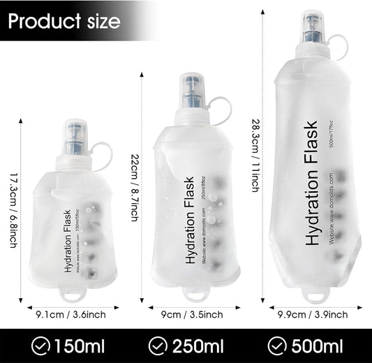 GYGYL Soft Flask, TPU Collapsible Soft Water Bottle for Hydration Pack, Running Vest, Leak-Proof Folding Water Bottle for Hiking Cycling Climbing Jogging-150ml White