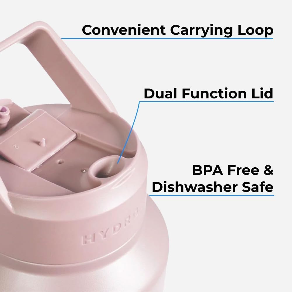 HydroJug Sport - Stainless Steel Tumbler with Straw, Vacuum Insulated, 64oz Leakproof Water Bottle, Ergonomic Design, Reusable, Dishwasher Safe, Rubber Base, Durable for Gym or Outdoors, Light Blue