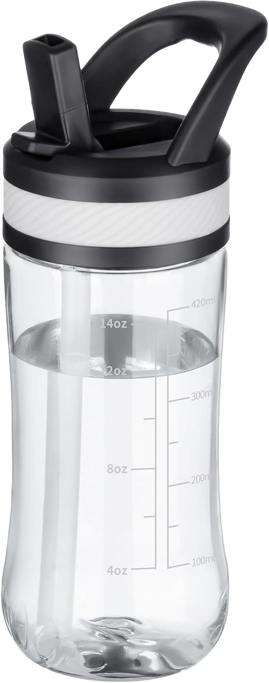 Edmyre Kids Clear Water Bottle 14oz Flip with Straw Carry Handle, Leakproof, Reusable, Tritan, BPA Free, Suitable for Boys and Girls, Clear