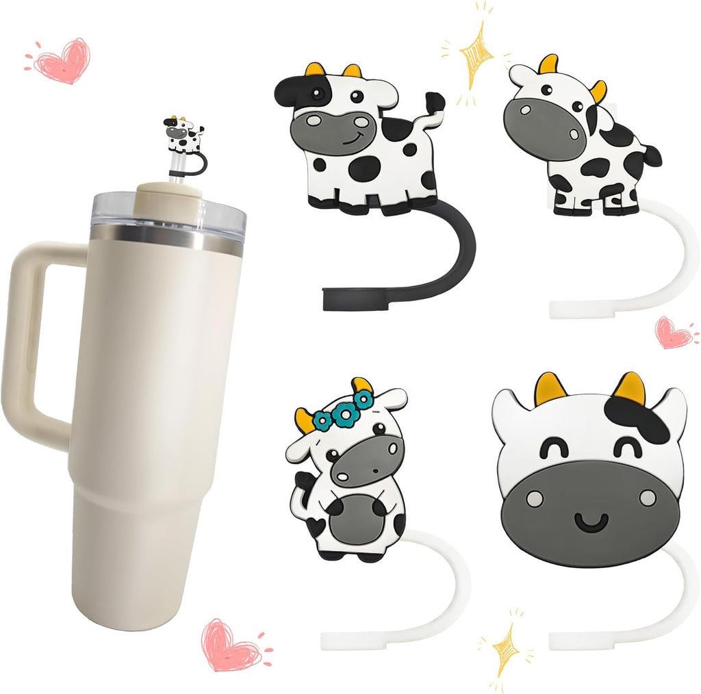 Dairy cow Straw Cover Cap for Stanley Cup, Reusable 10mm (0.4in)