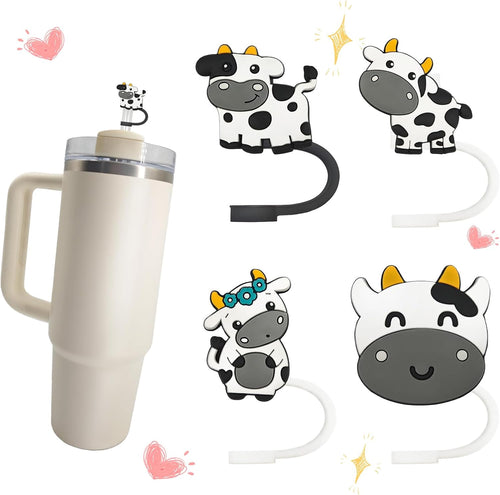Dairy cow Straw Cover Cap for Stanley Cup, Reusable 10mm (0.4in)