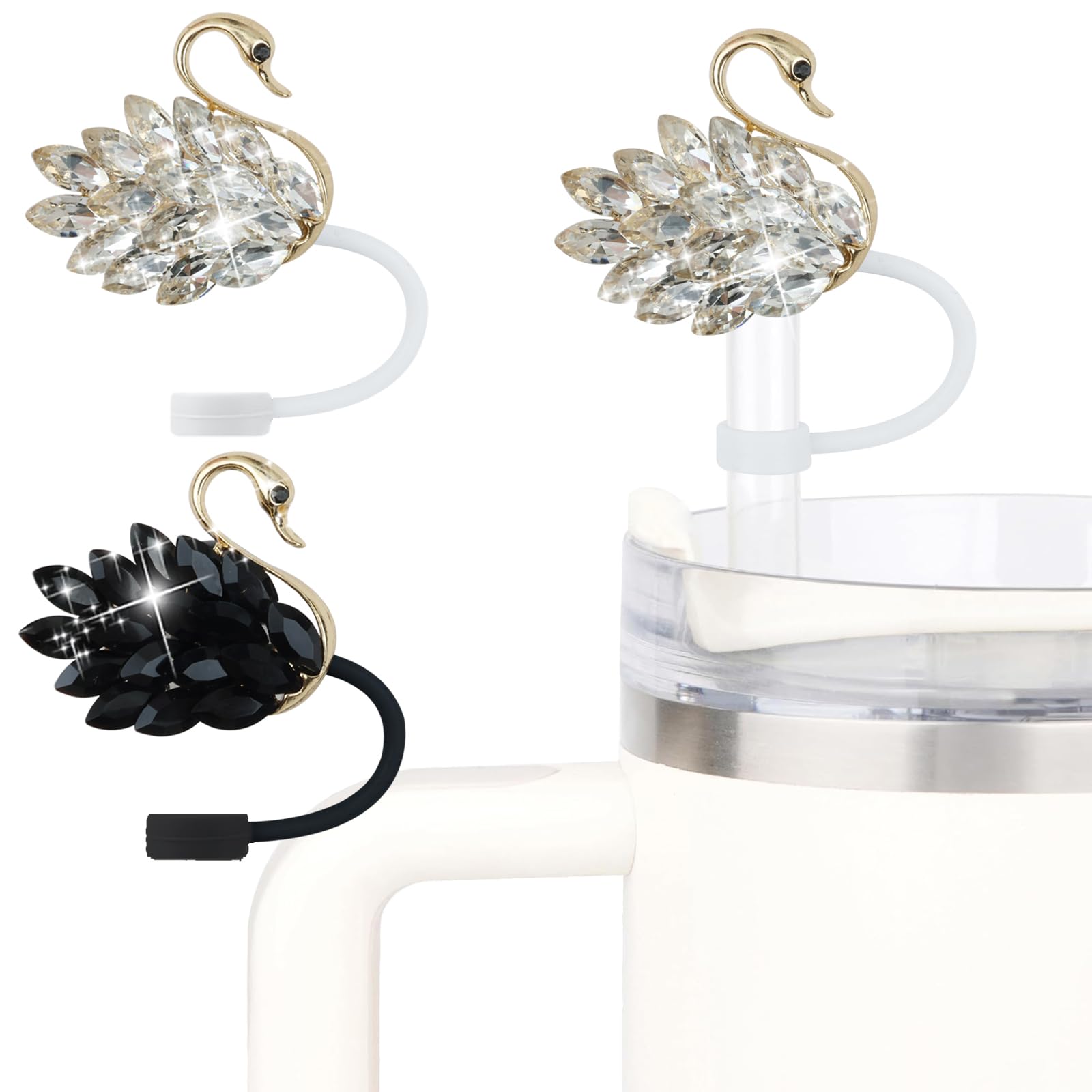 SEMATA 6PCS Cute Butterfly Straw Cover Cap for Stanley Cup Accessories,Bling Straw Toppers for Stanley Tumbler 40&30 oz,Reusable Straws Tips Protectors Compatible with 10mm Straws