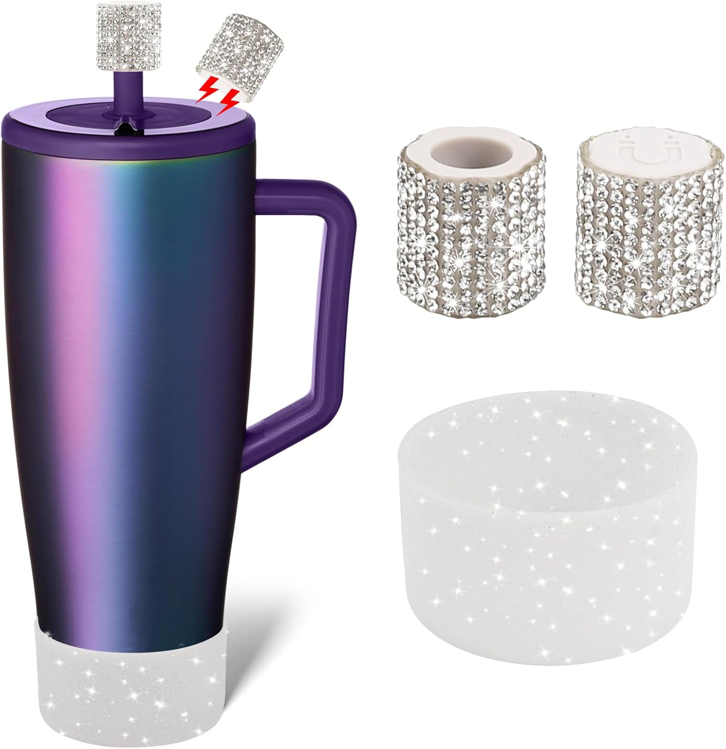 SLEILIN Silicone Boot and Rhinestone Magnetic Straw Cover Cap Compatible with BrüMate Era | Anti-Slip Silicone Protector for 40 oz Tumbler with Handle | Accessory Set for Stainless Steel Drinking Cup