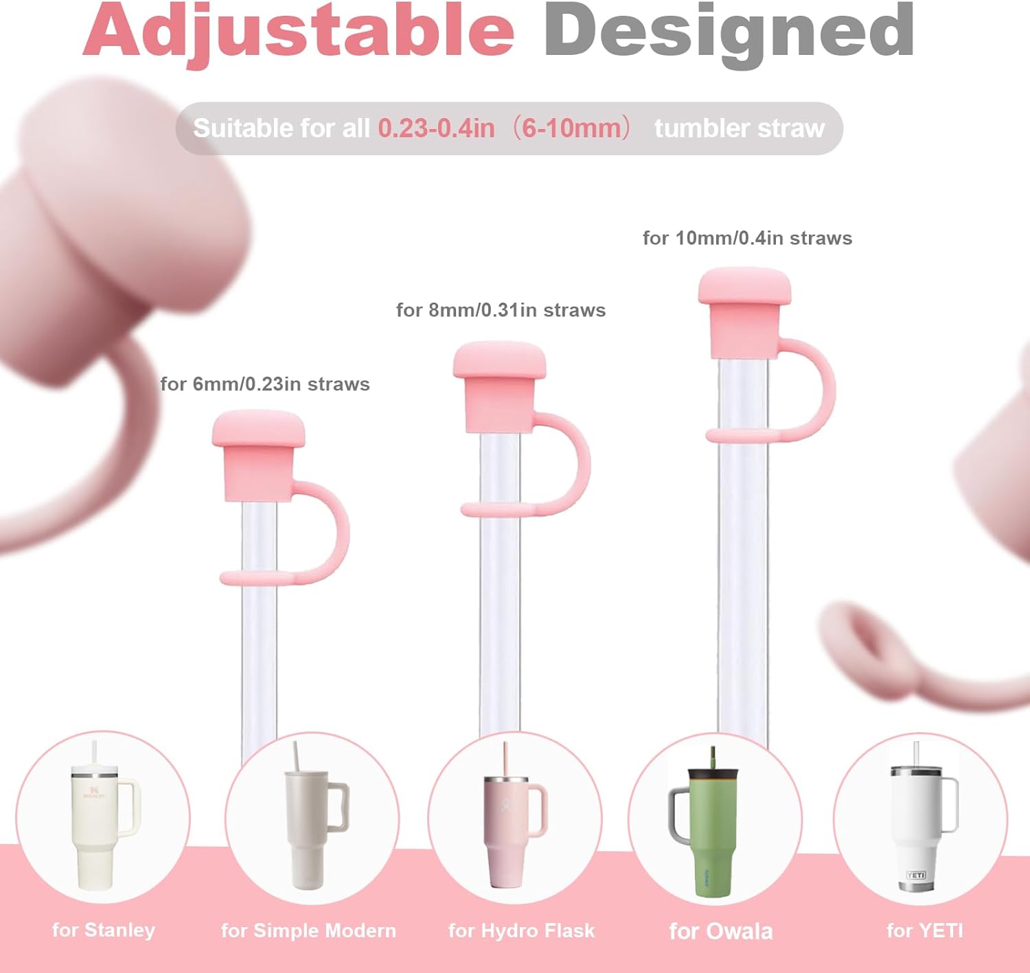 Ghislaine Adjustable Straw Cover Cap for Stanley, Simple Modern, Yeti, Owala, Hydro Flask And All Brand Tumbler 6 to 10mm Straws Tips Lids, Silicone Straw Topper Dust-Proof Stanley Cup Accessories