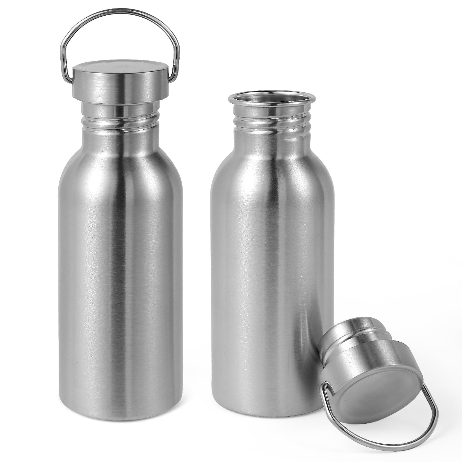 Volhoply 32oz Uninsulated Single Walled Water Bottle, Stainless Steel Reusable Water Bottles with Handle, BPA Free & Plastic Free 18/8 304 Metal Water Bottles for Camping, Hikers, Cyclists