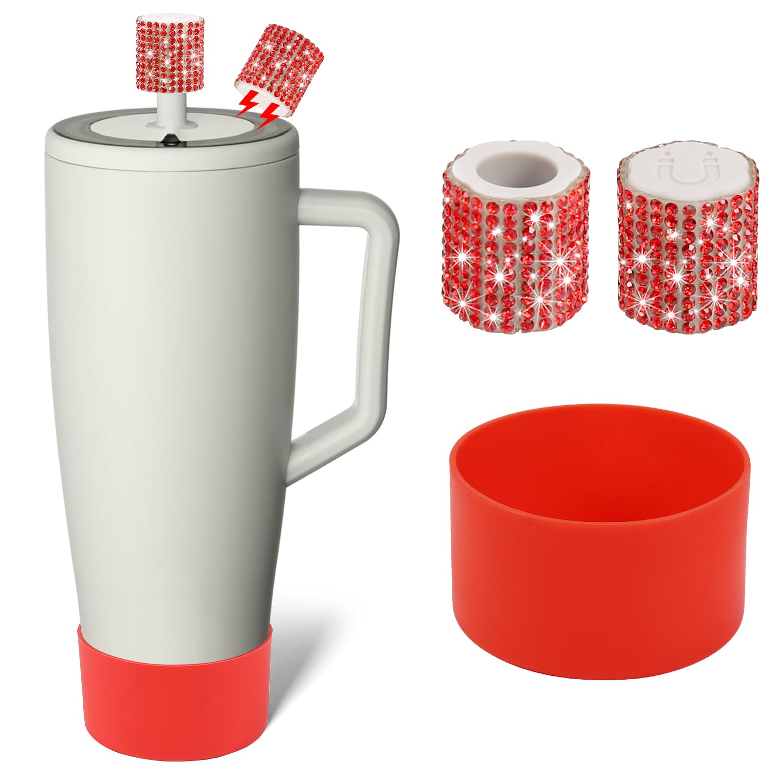 SLEILIN Silicone Boot and Rhinestone Magnetic Straw Cover Cap Compatible with BrüMate Era | Anti-Slip Silicone Protector for 40 oz Tumbler with Handle | Accessory Set for Stainless Steel Drinking Cup
