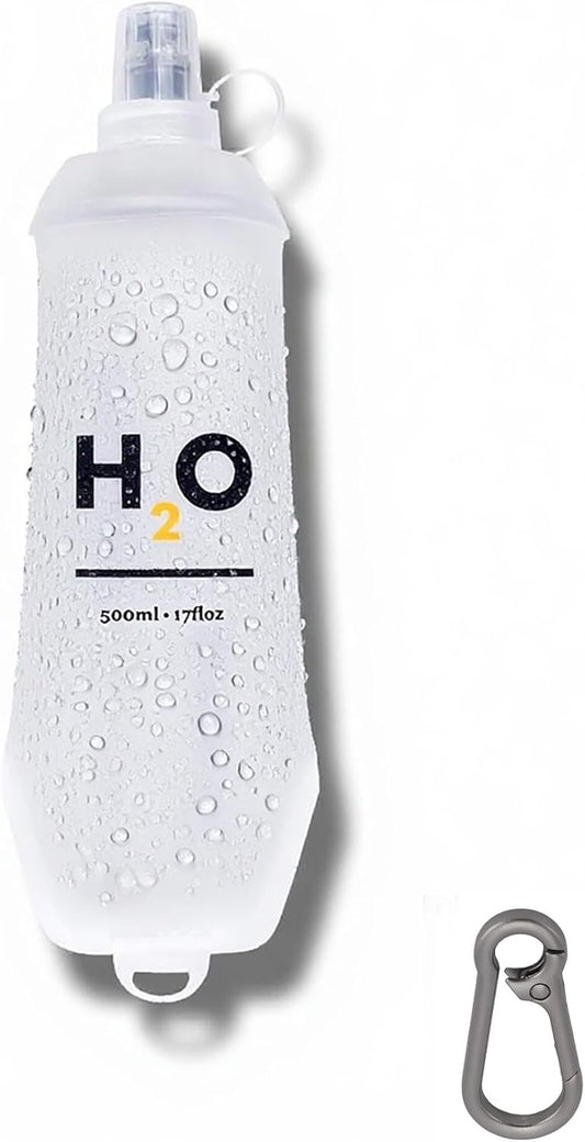 HECHZSO Collapsible TPU Soft Flask 500ml Leakproof Hydration Bottle with High-Flow Bite Valve for Hydration Vest Running, Hiking, Cycling & Climbing, Lightweight Foldable Water Bottle (1pc 500ml17oz)