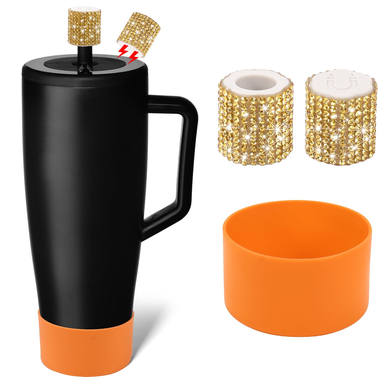 SLEILIN Silicone Boot and Rhinestone Magnetic Straw Cover Cap Compatible with BrüMate Era | Anti-Slip Silicone Protector for 40 oz Tumbler with Handle | Accessory Set for Stainless Steel Drinking Cup