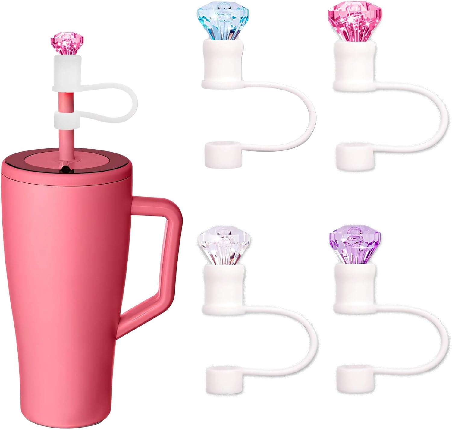 4pcs Diamond Straw Cover Cap for Brumate Era 30&40 oz Tumble, 12mm Reusable Silicone Straw Topper Protector Lid with Cute Mix Colors Décor Accessories