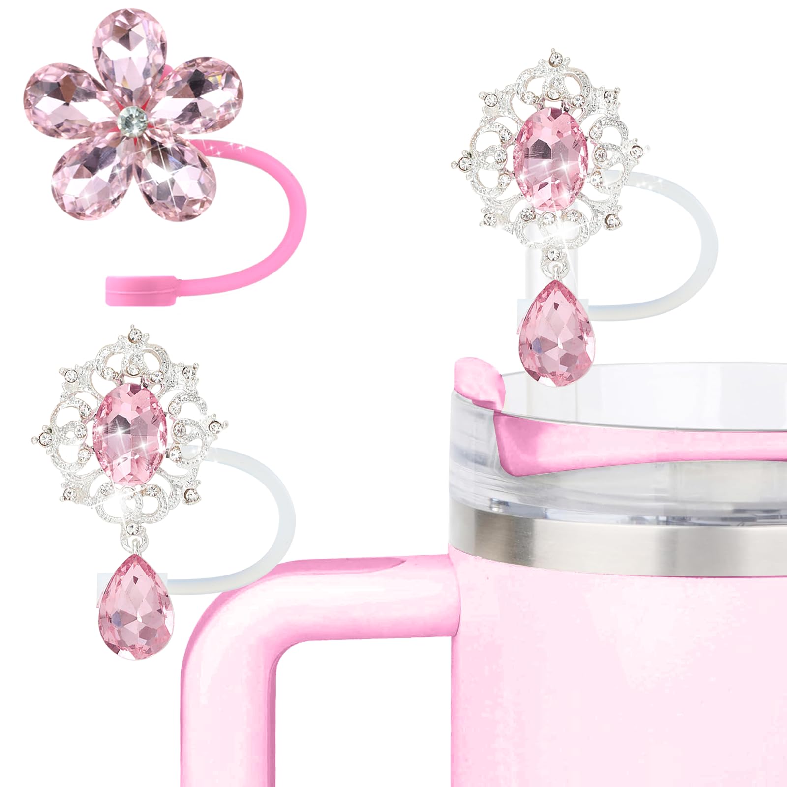 SEMATA 6PCS Cute Butterfly Straw Cover Cap for Stanley Cup Accessories,Bling Straw Toppers for Stanley Tumbler 40&30 oz,Reusable Straws Tips Protectors Compatible with 10mm Straws