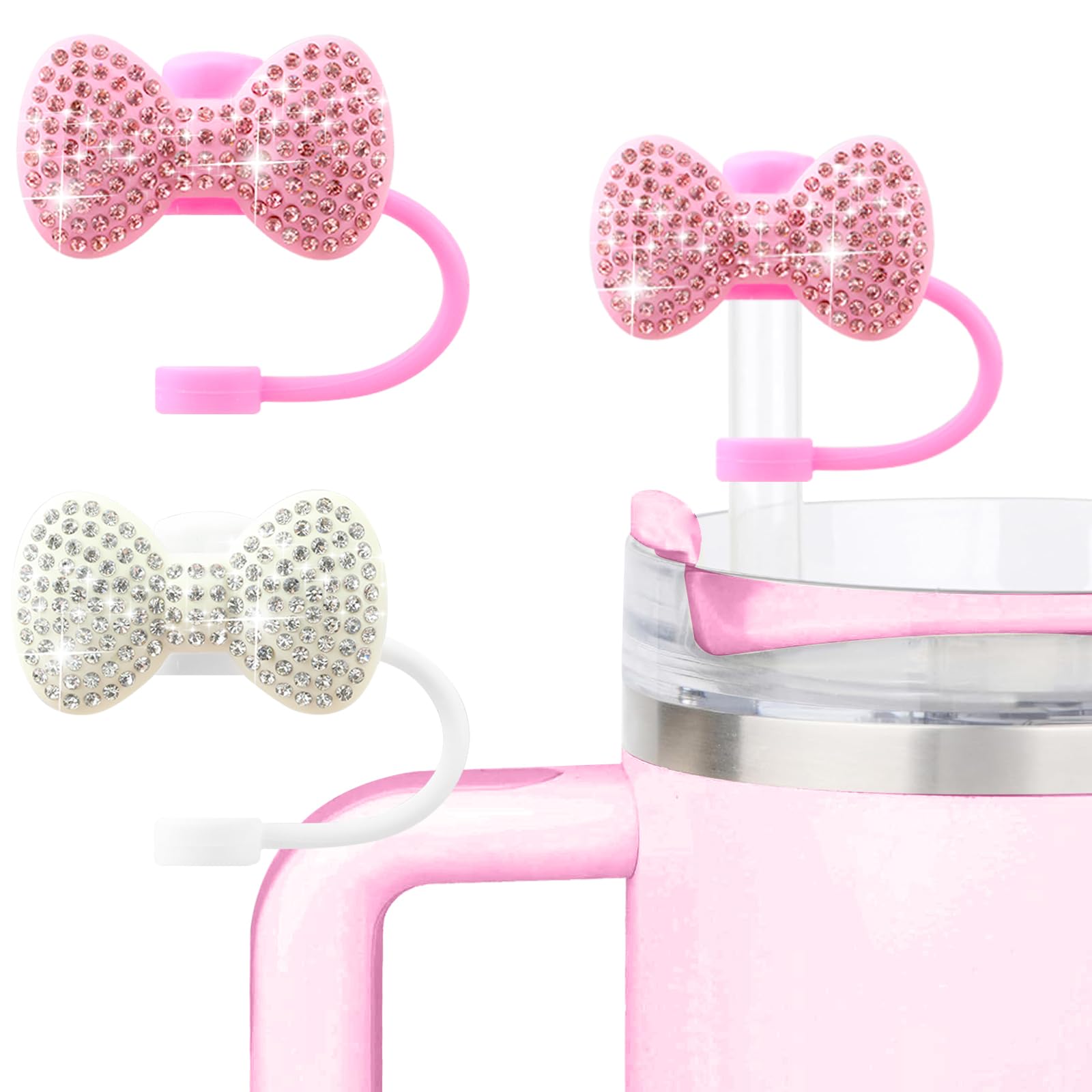 SEMATA 6PCS Cute Butterfly Straw Cover Cap for Stanley Cup Accessories,Bling Straw Toppers for Stanley Tumbler 40&30 oz,Reusable Straws Tips Protectors Compatible with 10mm Straws