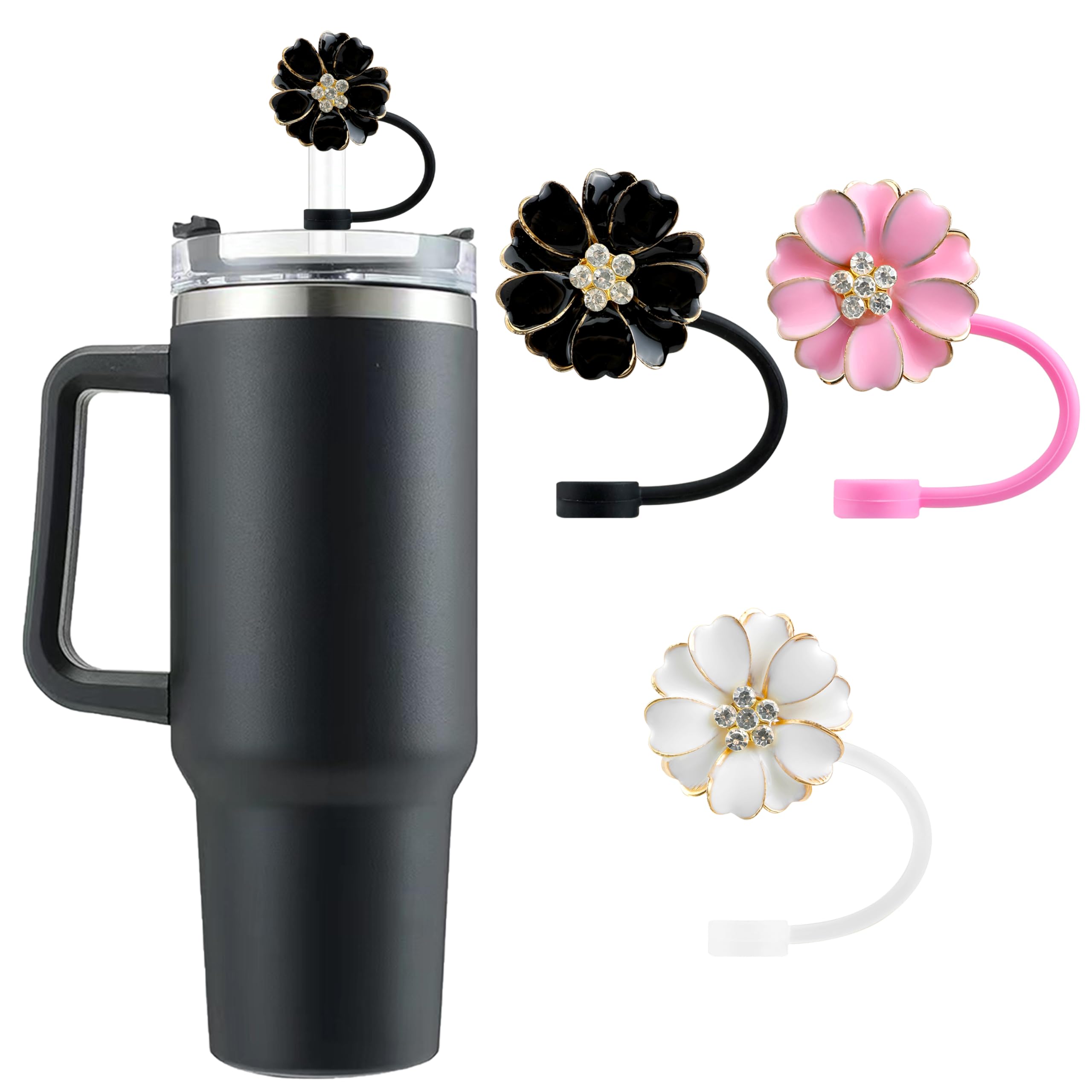 SEMATA 6PCS Cute Butterfly Straw Cover Cap for Stanley Cup Accessories,Bling Straw Toppers for Stanley Tumbler 40&30 oz,Reusable Straws Tips Protectors Compatible with 10mm Straws