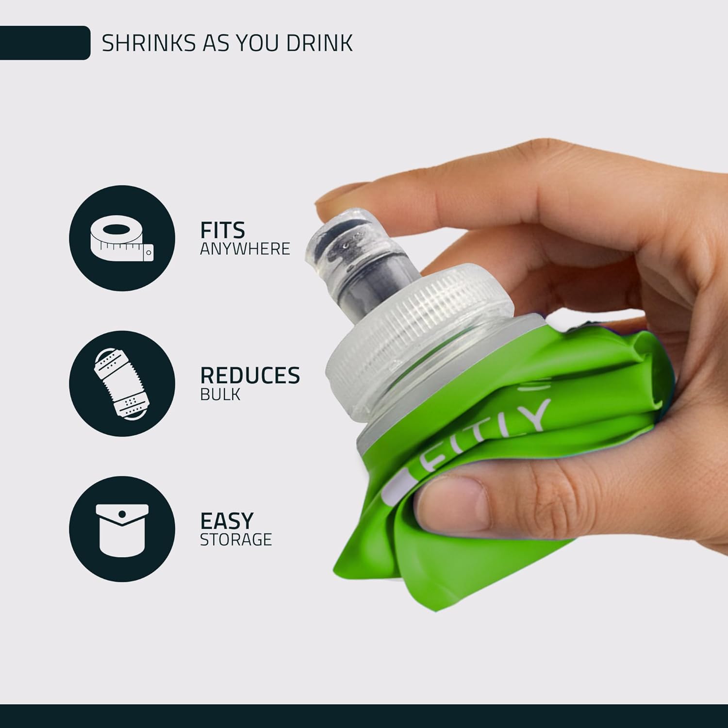 FITLY Soft Flask - Shrink As You Drink Soft Water Bottle for Hydration Pack - Folding Water Bottle Ideal for Running, Hiking, Cycling, Climbing & Rigorous Activity