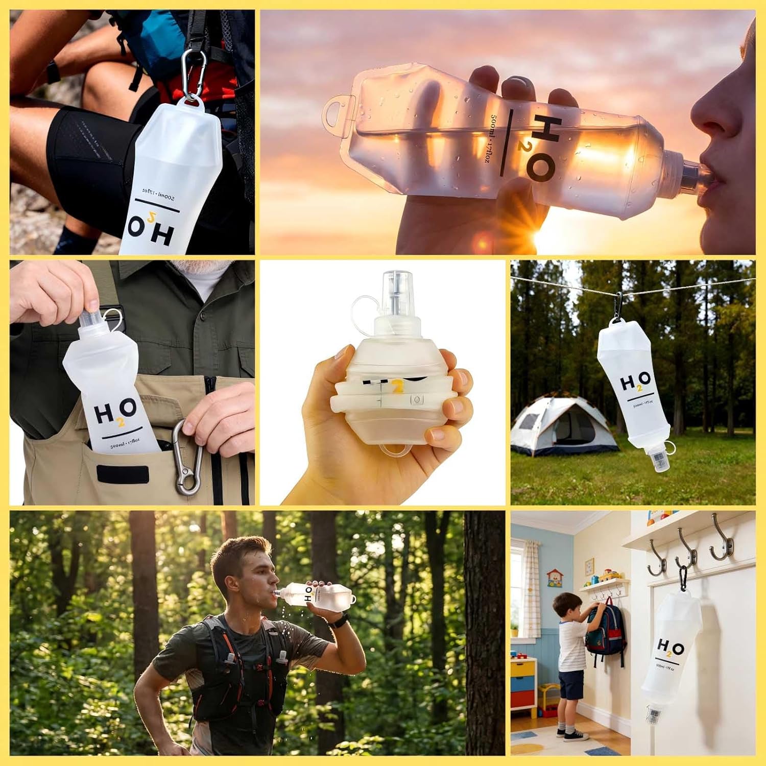 HECHZSO Collapsible TPU Soft Flask 500ml Leakproof Hydration Bottle with High-Flow Bite Valve for Hydration Vest Running, Hiking, Cycling & Climbing, Lightweight Foldable Water Bottle (1pc 500ml17oz)