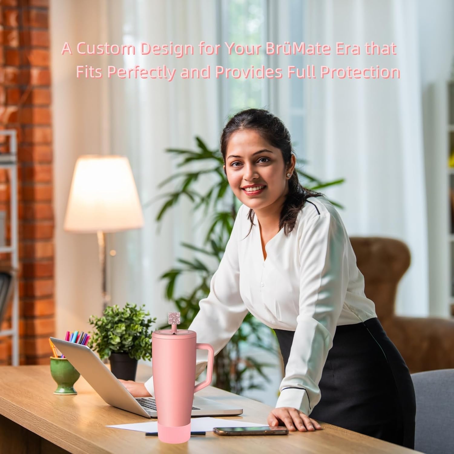 SLEILIN Silicone Boot and Rhinestone Magnetic Straw Cover Cap Compatible with BrüMate Era | Anti-Slip Silicone Protector for 40 oz Tumbler with Handle | Accessory Set for Stainless Steel Drinking Cup