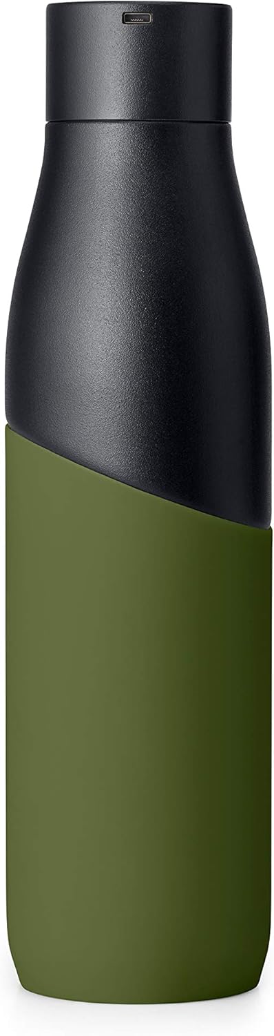 LARQ Bottle Movement PureVis 32 oz- Lightweight Self-Cleaning and Non-Insulated Stainless Steel Water Bottle with UV Water Purifier | Reusable & Travel Friendly, Black/Pine