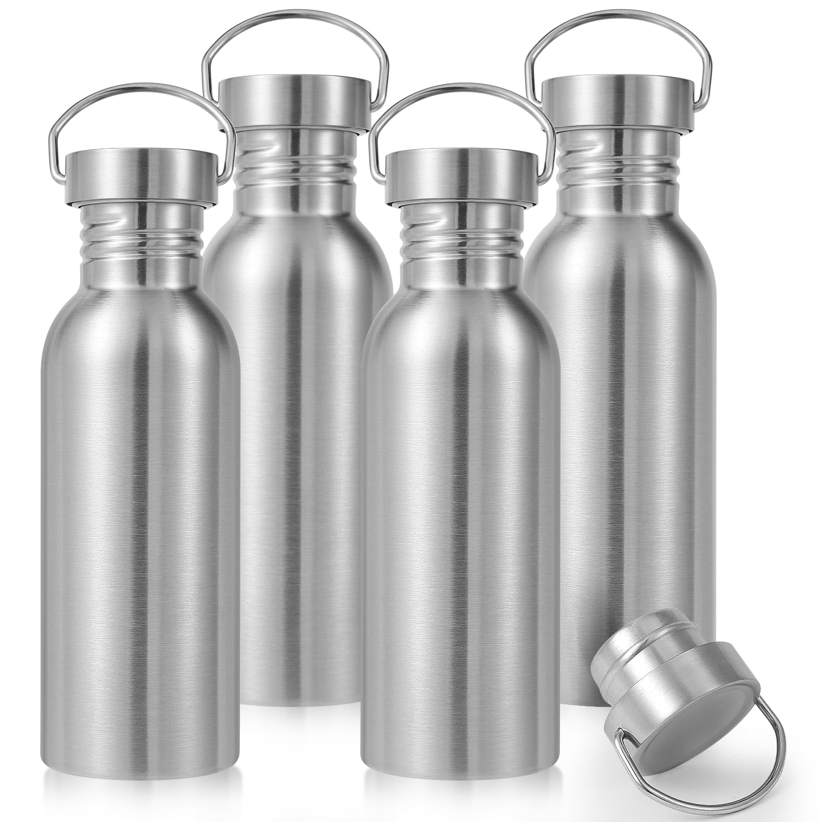 Volhoply 32oz Uninsulated Single Walled Water Bottle, Stainless Steel Reusable Water Bottles with Handle, BPA Free & Plastic Free 18/8 304 Metal Water Bottles for Camping, Hikers, Cyclists