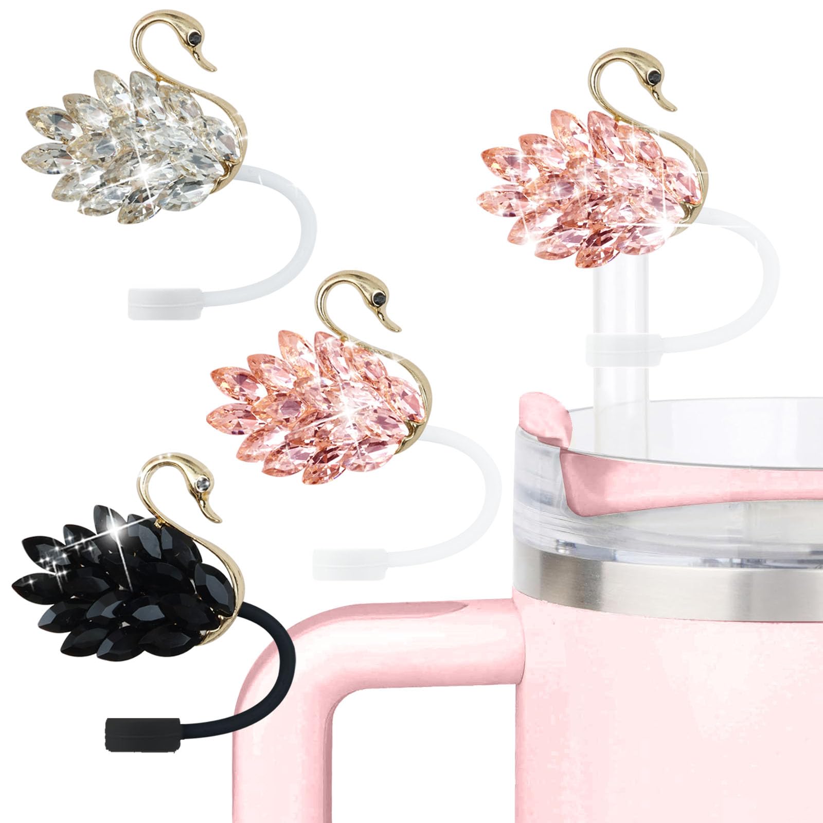 SEMATA 6PCS Cute Butterfly Straw Cover Cap for Stanley Cup Accessories,Bling Straw Toppers for Stanley Tumbler 40&30 oz,Reusable Straws Tips Protectors Compatible with 10mm Straws