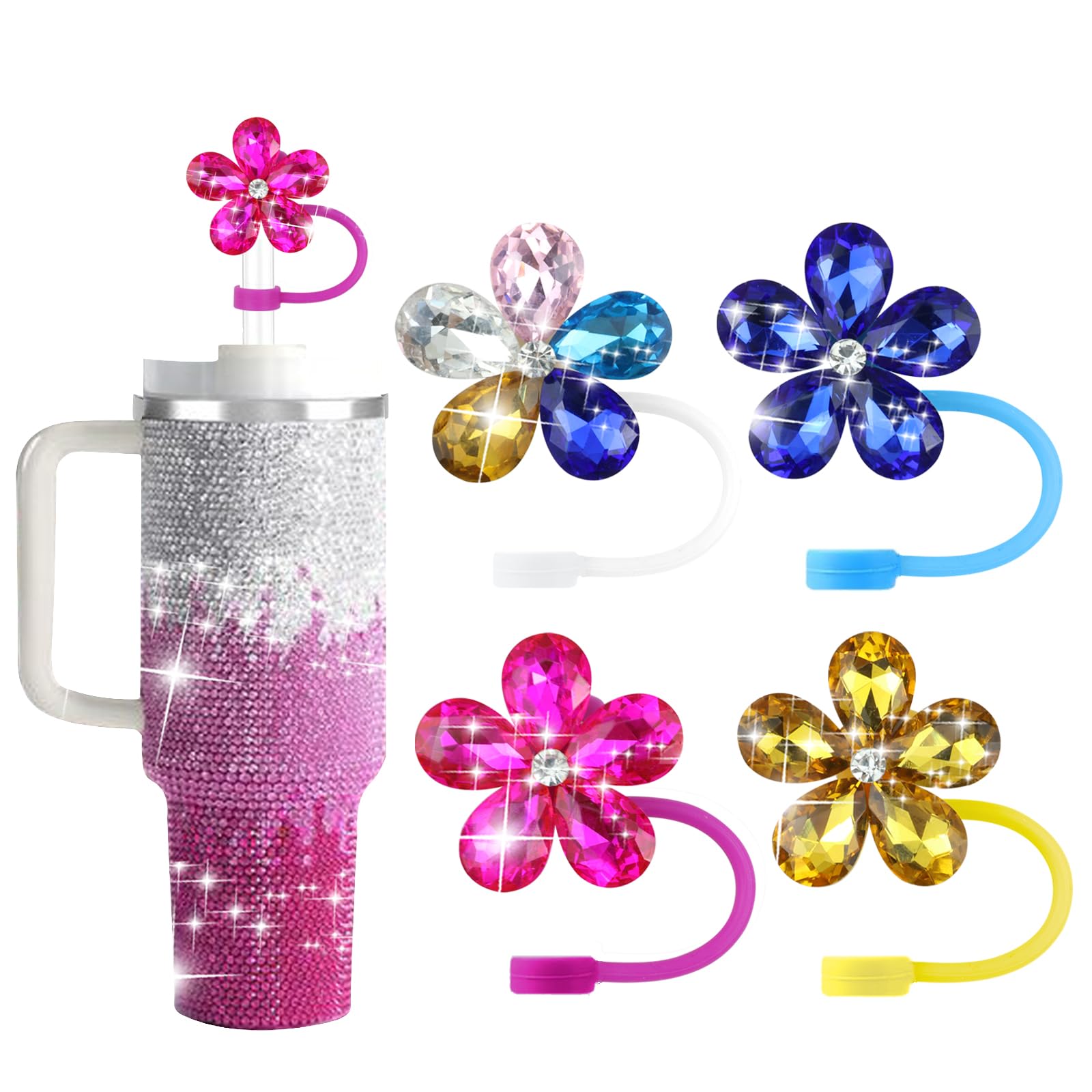 SEMATA 6PCS Cute Butterfly Straw Cover Cap for Stanley Cup Accessories,Bling Straw Toppers for Stanley Tumbler 40&30 oz,Reusable Straws Tips Protectors Compatible with 10mm Straws