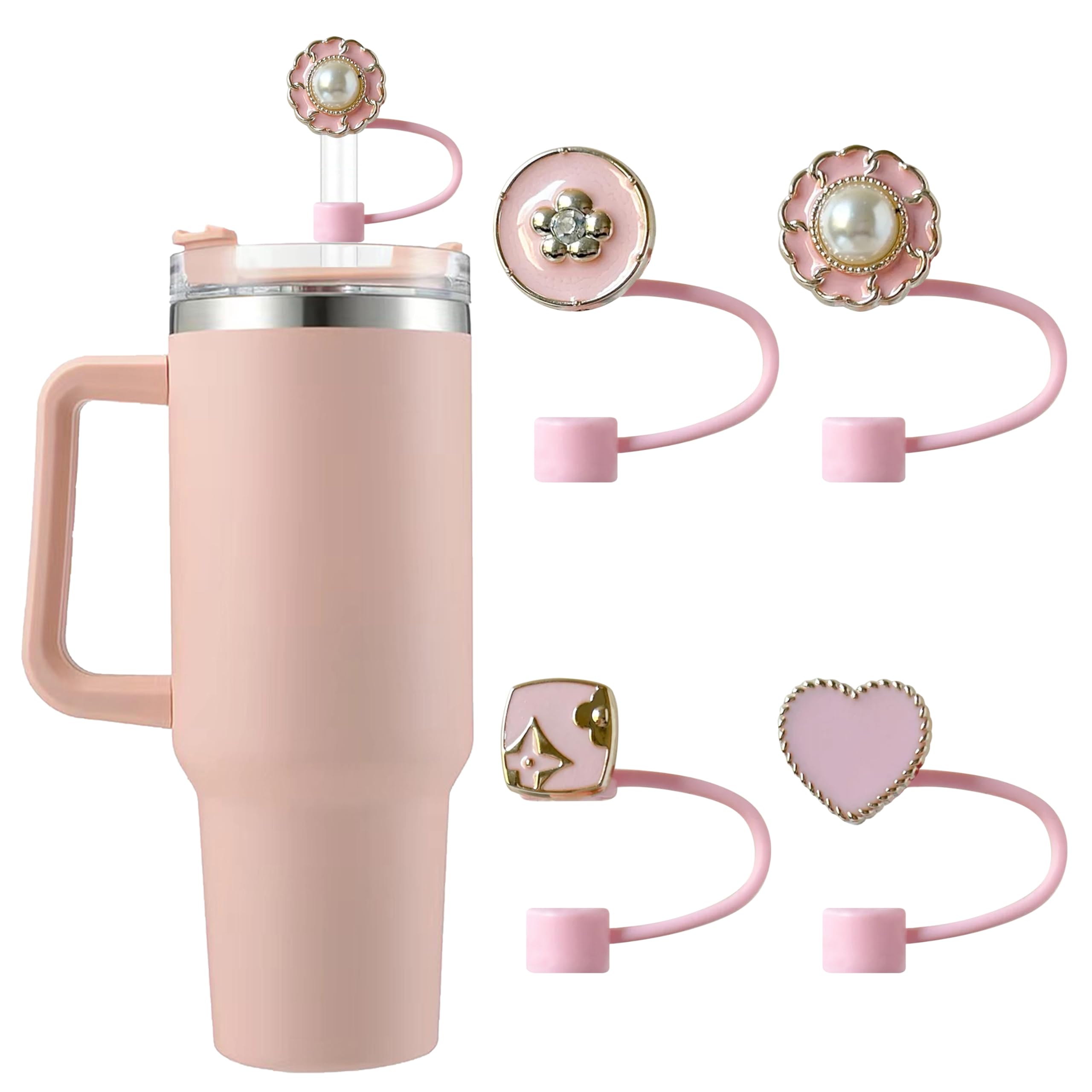 SEMATA 6PCS Cute Butterfly Straw Cover Cap for Stanley Cup Accessories,Bling Straw Toppers for Stanley Tumbler 40&30 oz,Reusable Straws Tips Protectors Compatible with 10mm Straws