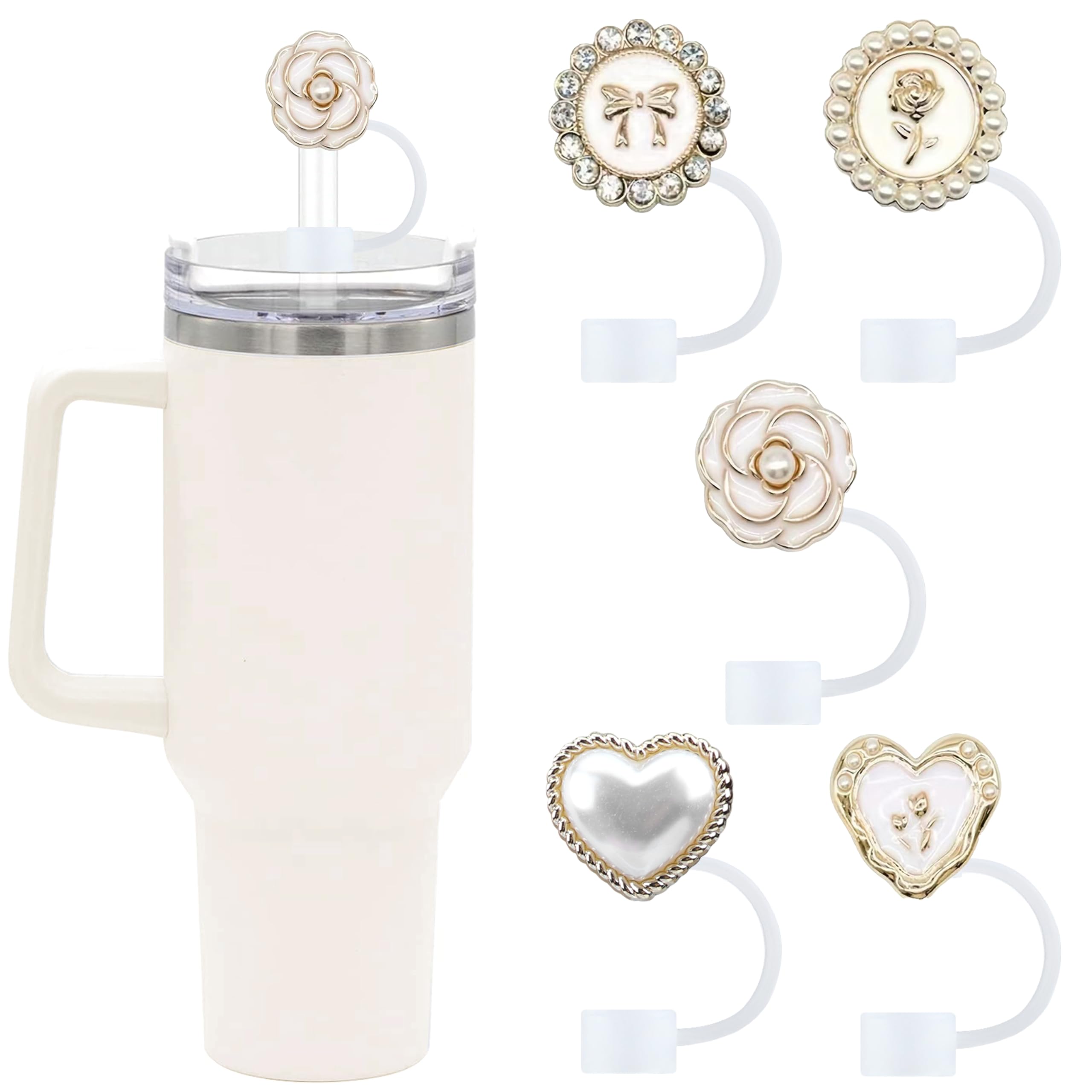 SEMATA 6PCS Cute Butterfly Straw Cover Cap for Stanley Cup Accessories,Bling Straw Toppers for Stanley Tumbler 40&30 oz,Reusable Straws Tips Protectors Compatible with 10mm Straws