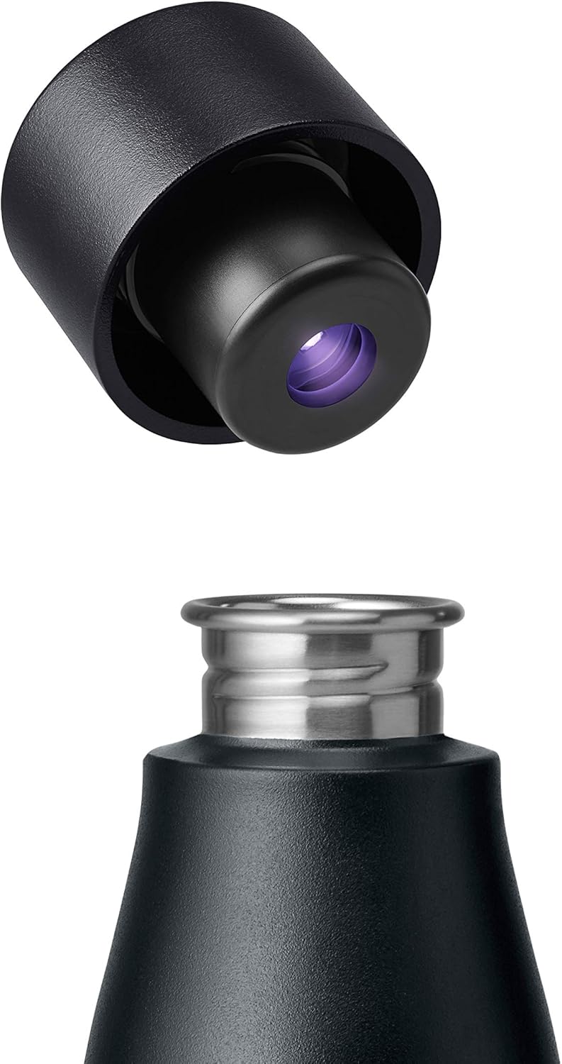 LARQ Bottle Movement PureVis 32 oz- Lightweight Self-Cleaning and Non-Insulated Stainless Steel Water Bottle with UV Water Purifier | Reusable & Travel Friendly, Black/Pine