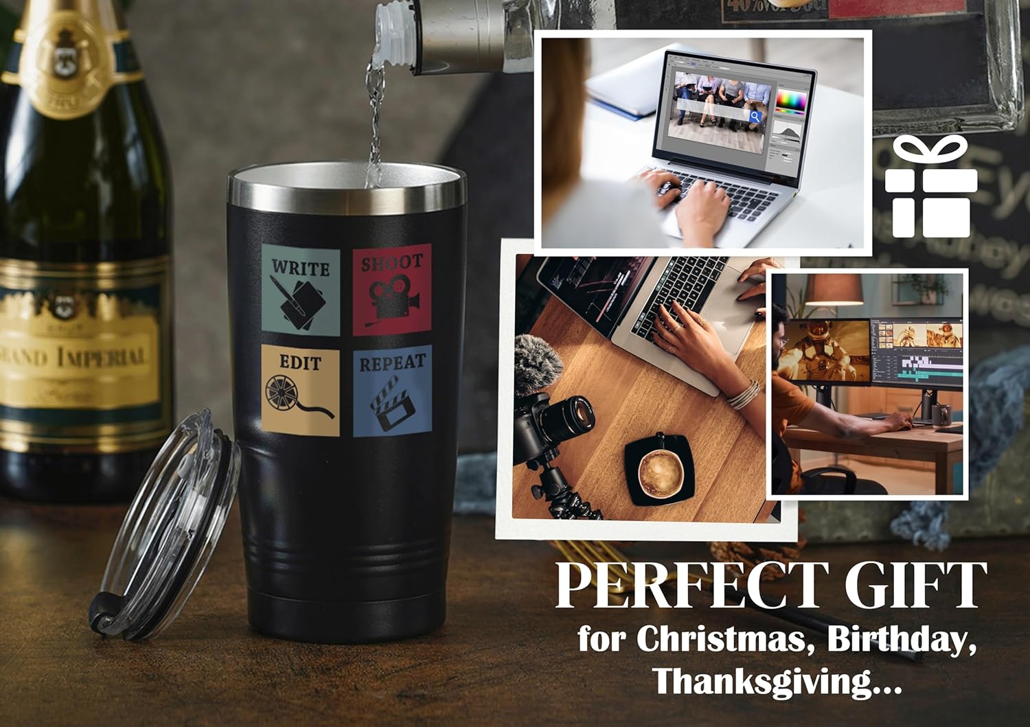 Onebttl Flimmaker Director Gifts for Men - 20oz/590ml Stainless Steel Insulated Tumbler with Straw - Graduation/Birthday/Christmas Gift - Edit